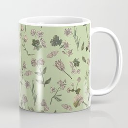 BOTANICAL WILDFLOWERS Pattern -  Green  Coffee Mug | Ink Pen, Flowers, Boho, Green, Garden, Wild, Flower, Illustration, Wildflowers, Colors 