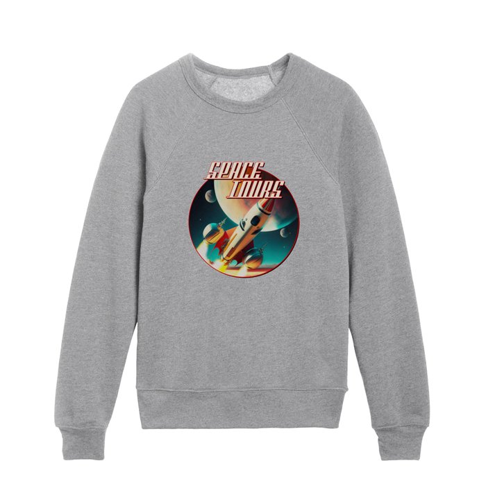 Space Tours — Vintage retro space poster Kids Crewneck