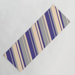 [ Thumbnail: Dark Slate Blue, Dark Grey, and Bisque Colored Pattern of Stripes Yoga Mat ]