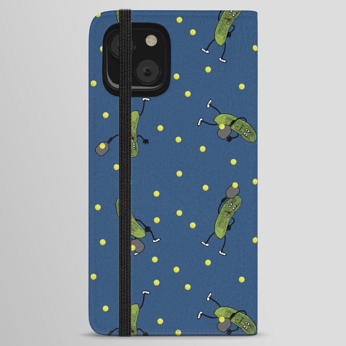 Pickle Pickleball players on blue.  iPhone Wallet Case