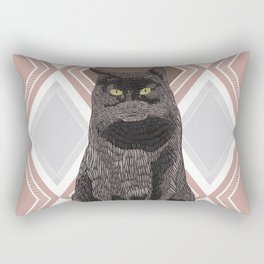 Black cat sitting on a modern dusty pink geometric pattern background Rectangular Pillow