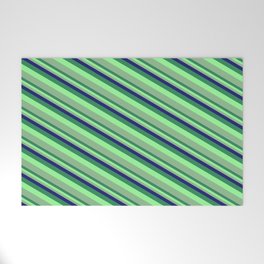 [ Thumbnail: Midnight Blue, Sea Green, Green & Dark Sea Green Colored Stripes Pattern Welcome Mat ]