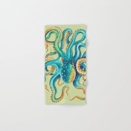 Octopus Teal Tentacles On Yellow Green Hand & Bath Towel
