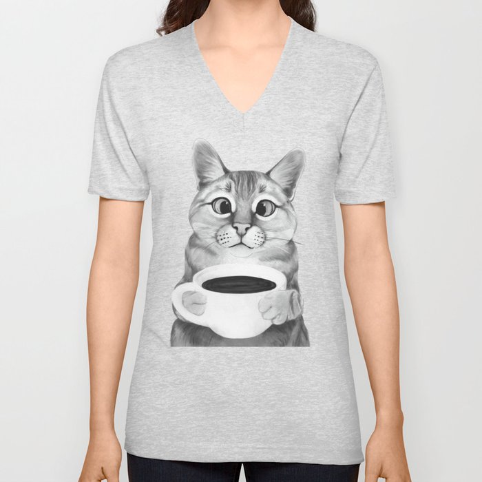 coffee cat V Neck T Shirt