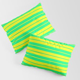 [ Thumbnail: Green & Yellow Colored Pattern of Stripes Pillow Sham ]
