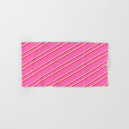 [ Thumbnail: Hot Pink, Mint Cream & Red Colored Lines/Stripes Pattern Hand & Bath Towel ]