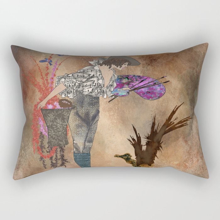 What Will We Have Left to Paint, Mixed Media Illustration, Girl With Dead Tree, Nature Lover, Earth Day Rectangular Pillow