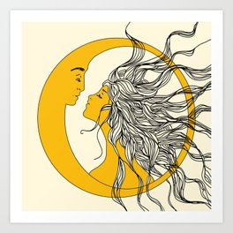 Sun and Moon Kunstdrucke | Smile, Drawing, Curated, Star, Woman, Linedrawings, Space, Sky, Sun, Light 