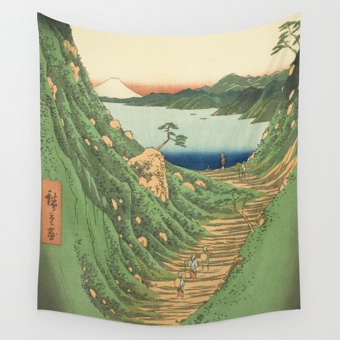 Utagawa Hiroshige - Shiojiri Pass, Shinano Province - Vintage Japanese Woodblock Print Art, 1858. Wall Tapestry