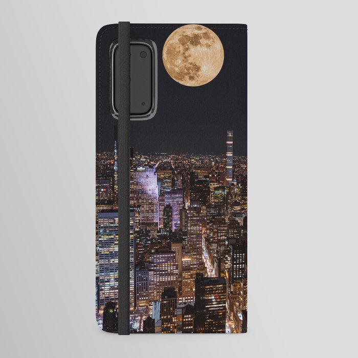New York City Full Moon | NYC Skyline at Night | Photography and Collage Android Wallet Case