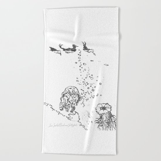 Two Tailed Duck and Jellyfish White Beach Towel