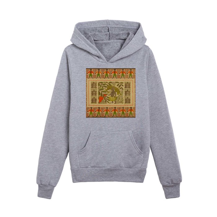 African boy with tiger African textile blanket artwork portrait Kids Pullover Hoodie