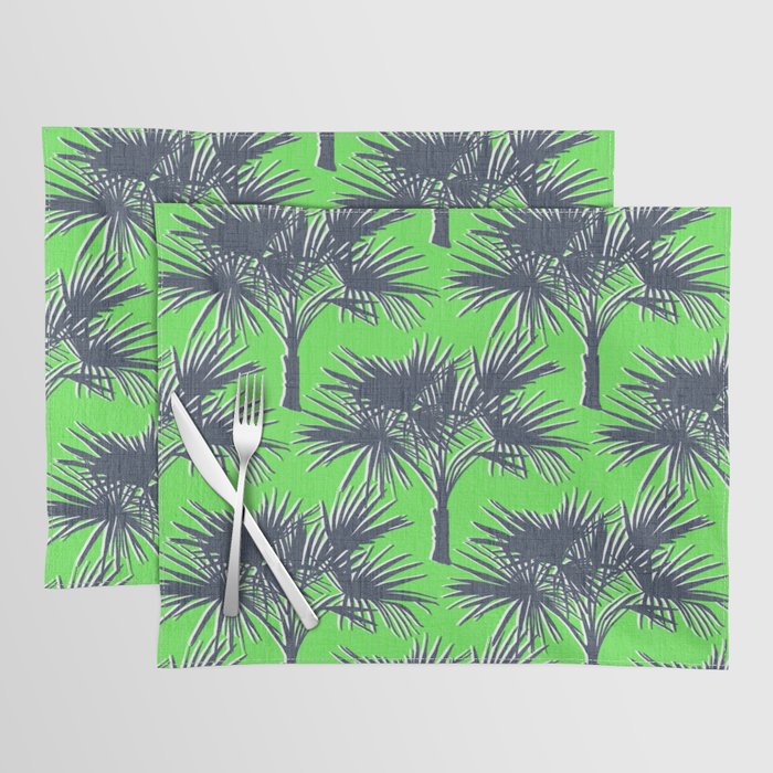 70’s Palm Trees Navy Blue on Lime Green Placemat