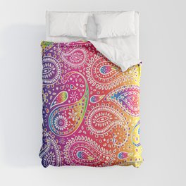 Beautiful Pattern of Paisley Art, Flowers, Doodles - Spectrum and White Comforter