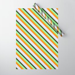 [ Thumbnail: Colorful Green, Dark Orange, Lavender, Dark Olive Green, and Black Colored Lined Pattern Wrapping Paper ]