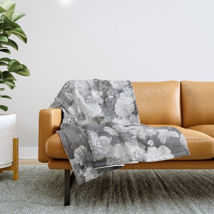 black and white floral vintage photo effect Throw Blanket