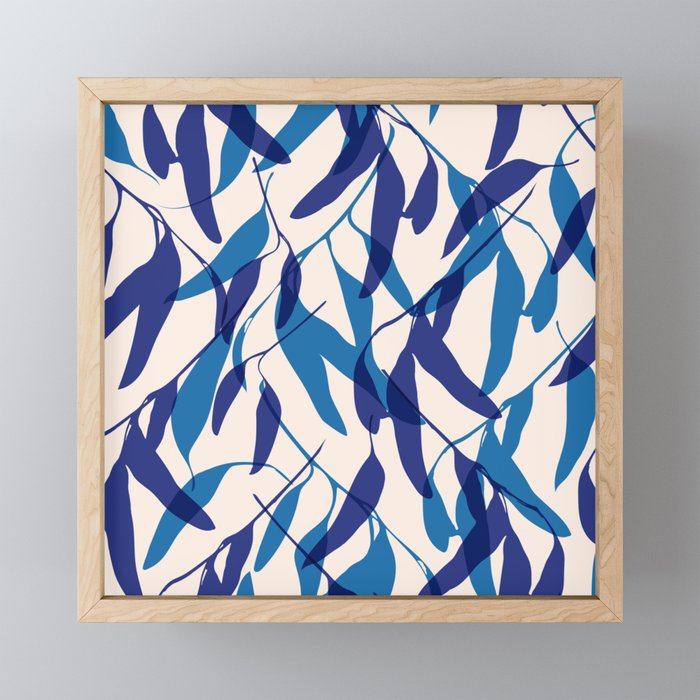 Gum leaves pattern in blue Framed Mini Art Print