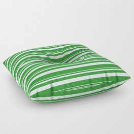 [ Thumbnail: Light Cyan and Forest Green Colored Lined Pattern Floor Pillow ]
