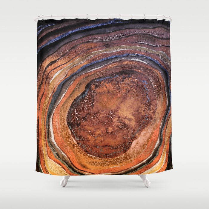 Hand drawn Watercolor Copper Glitter Stone and Ink Abstract Gem Glamour Marble Shower Curtain