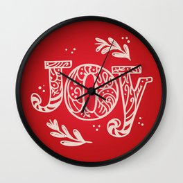 Joy Festive Design for Christmas in Red and Beige Wall Clock | Santagift, Handdrawn, Holiday, Farmhouse, Santa, Graphicdesign, Red, Christmasdecor, Redfestivedecor, Seasonal 