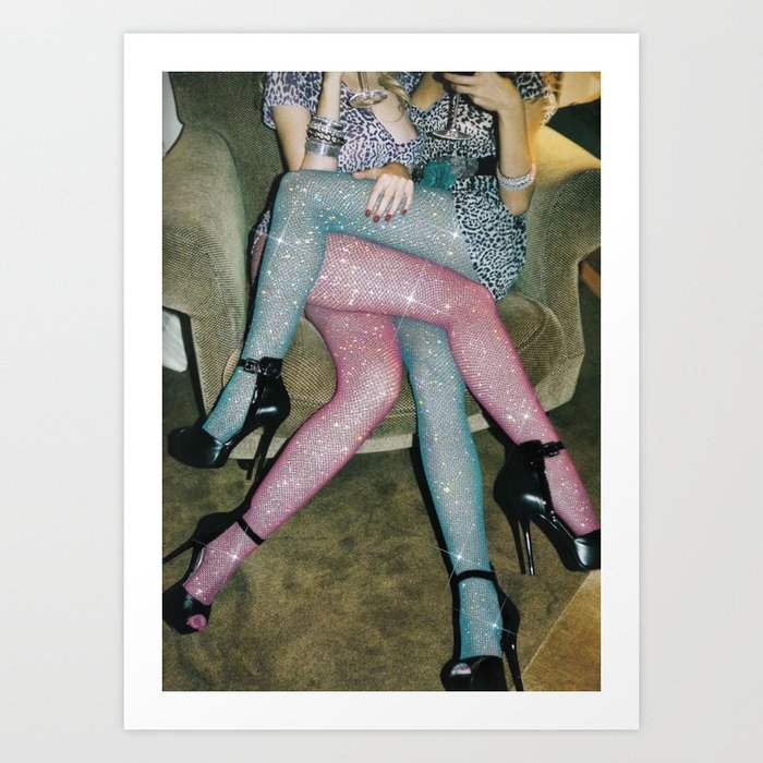 GIRLS PARTY TIME | digital collage art by Yana Potter | sparkle pantyhose | diamonds | love  Art Print