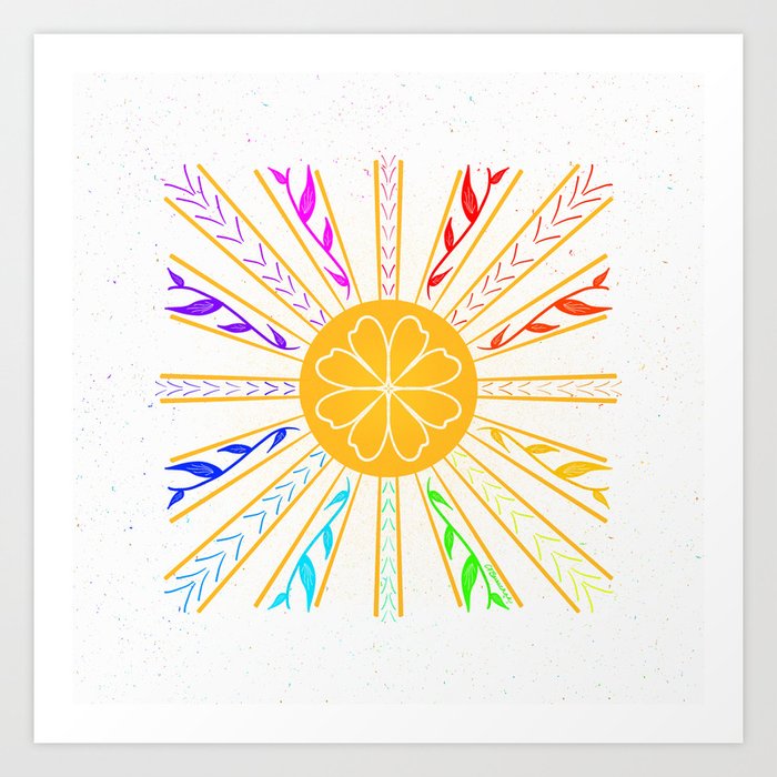 Modern Folk Sun *Rainbow on White* Art Print