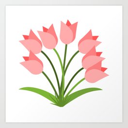 Pink Tulips Green Leaves Art Print