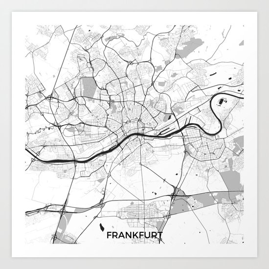 Frankfurt City Map Gray Art Print