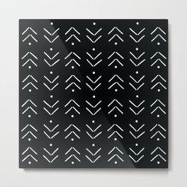 Arrow Geometric Pattern 7 in white and black monochrome Metal Print