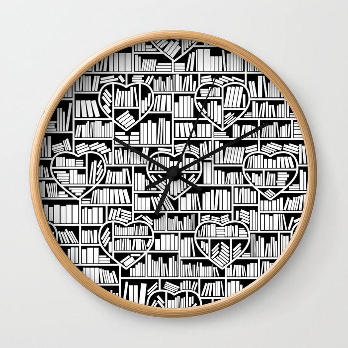 Book Lover Heart Library Pattern Wall Clock