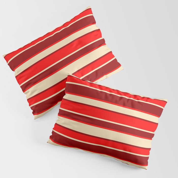 Dark Red, Red, and Tan Colored Striped Pattern Pillow Sham