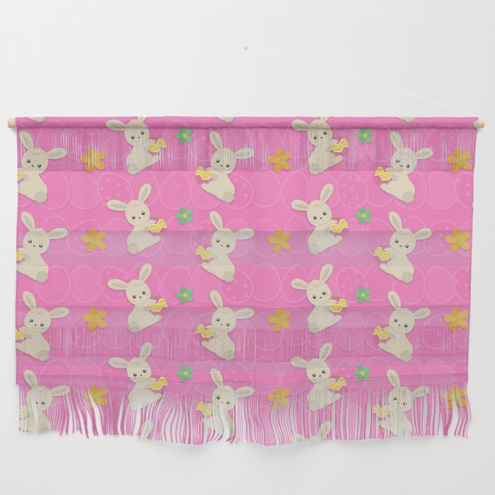 Happy Easter Bunny Cute Rabbit Pink Wall Hanging