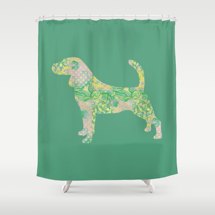 Beagle Dog Vintage Floral Pattern Green Yellow Shabby Chic Country