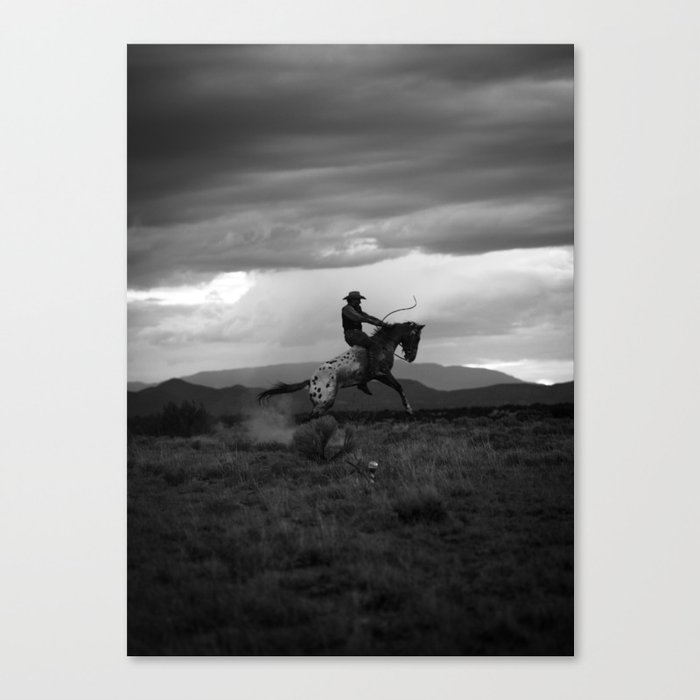 Black and White Cowboy Being Bucked Off Canvas Print