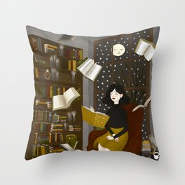 floating books Throw Pillow