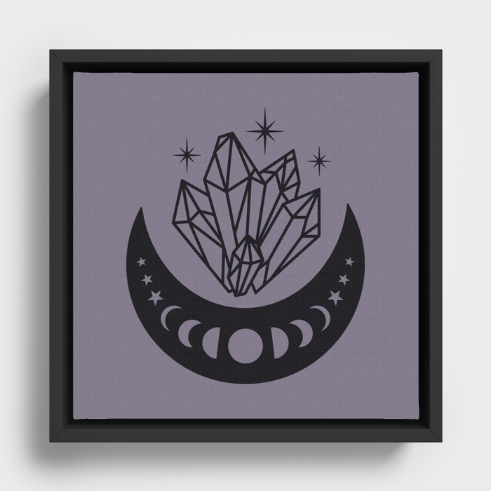  Moon Phases and Crystals Purple Boho Framed Canvas