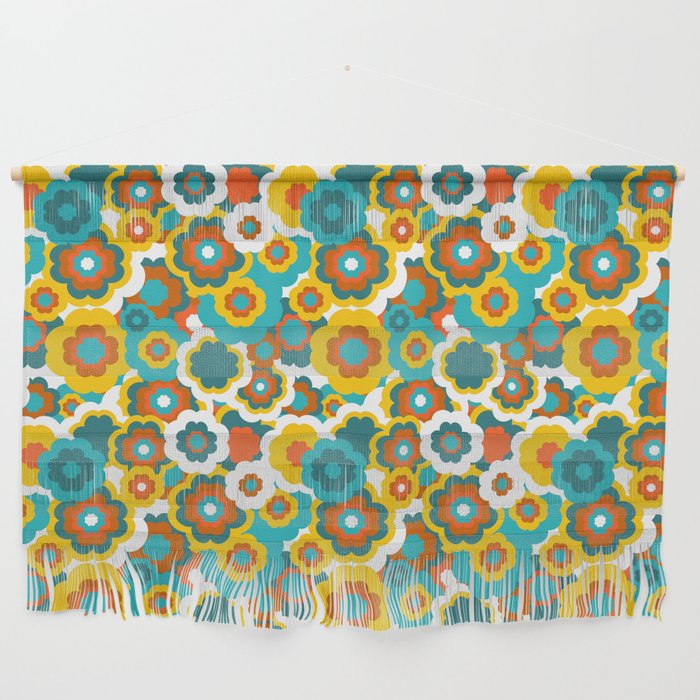Retro 70s Bold Large-Scale Flowers with Teal, Orange and Yellow Wall Hanging