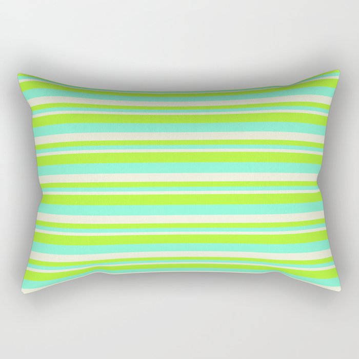 Light Green, Aquamarine & Beige Colored Lines/Stripes Pattern Rectangular Pillow