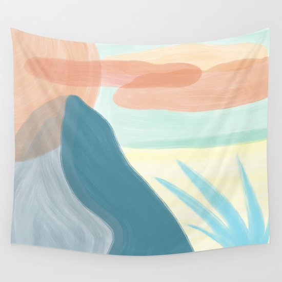 Desert Land Mountains Sun Clouds Agave Plant Sand Simple