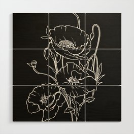 Minimalistic poppy bouquet line art  Wood Wall Art