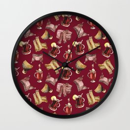 Watercolor mulled wine and scarfs pattern Wall Clock