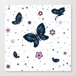 Butterflies, Pattern, Butterfly Decor, butterfly Pattern, Flower Pattern, Minimalist Wall Art, Minimalist Decor, Magical, Celestial, Illustration, Flowers, Butterfly Art, Butterfly Silhouette, Silhouette Art, Canvas Print