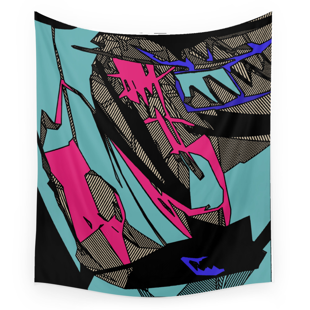 Blue and Pink Think Shapes Tapestry Wall Hanging by wetbasementart