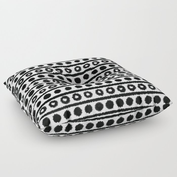 Hand Drawn Black and White Geometric Circles, Dots and Lines Floor Pillow
