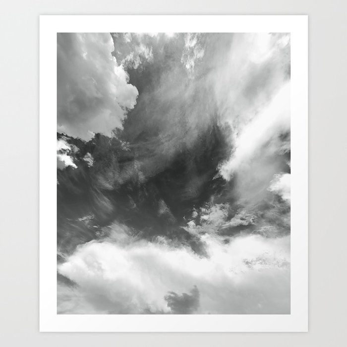 B & W turbulent clouds Art Print