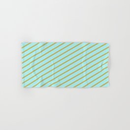 [ Thumbnail: Turquoise and Dark Khaki Colored Striped Pattern Hand & Bath Towel ]