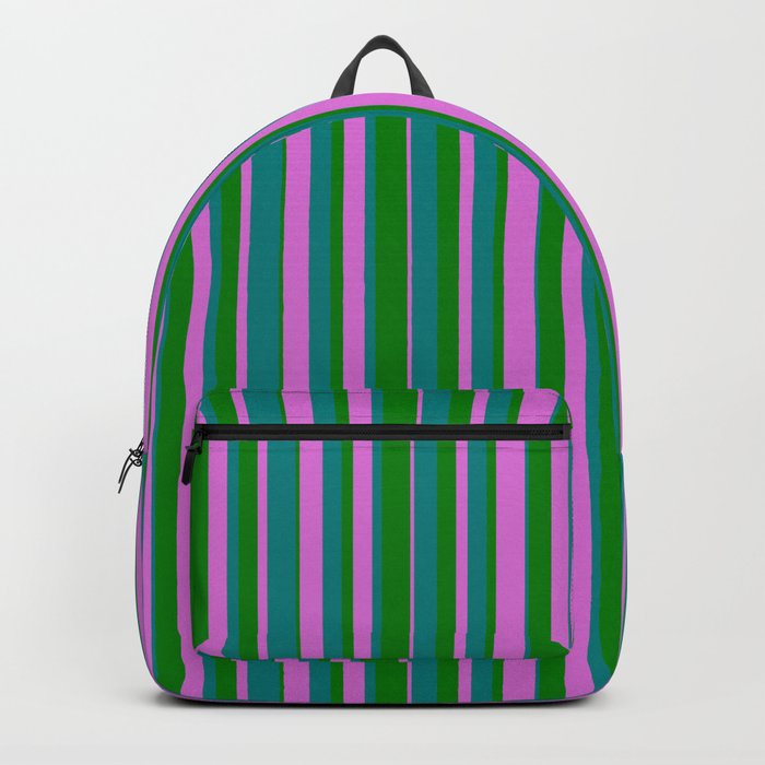 Green, Orchid, and Teal Colored Lines Pattern Backpack