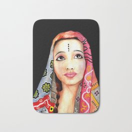 Indian Girl Painting Bath Mat | Indianbride, Indianwoman, Ethnicart, Indianculture, Pattern, India, Watercolor, Veil, Sari, People 