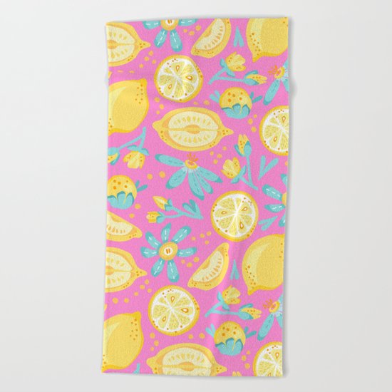 Lemon Pattern Pink Beach Towel