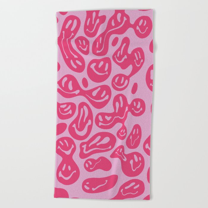 Pink Dripping Smiley Beach Towel